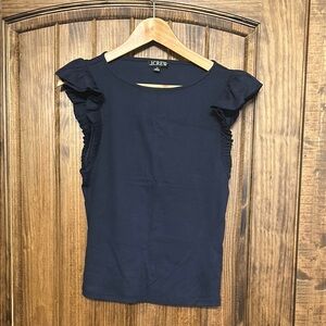 J. Crew Navy Ruffle Sleeve Women's Top